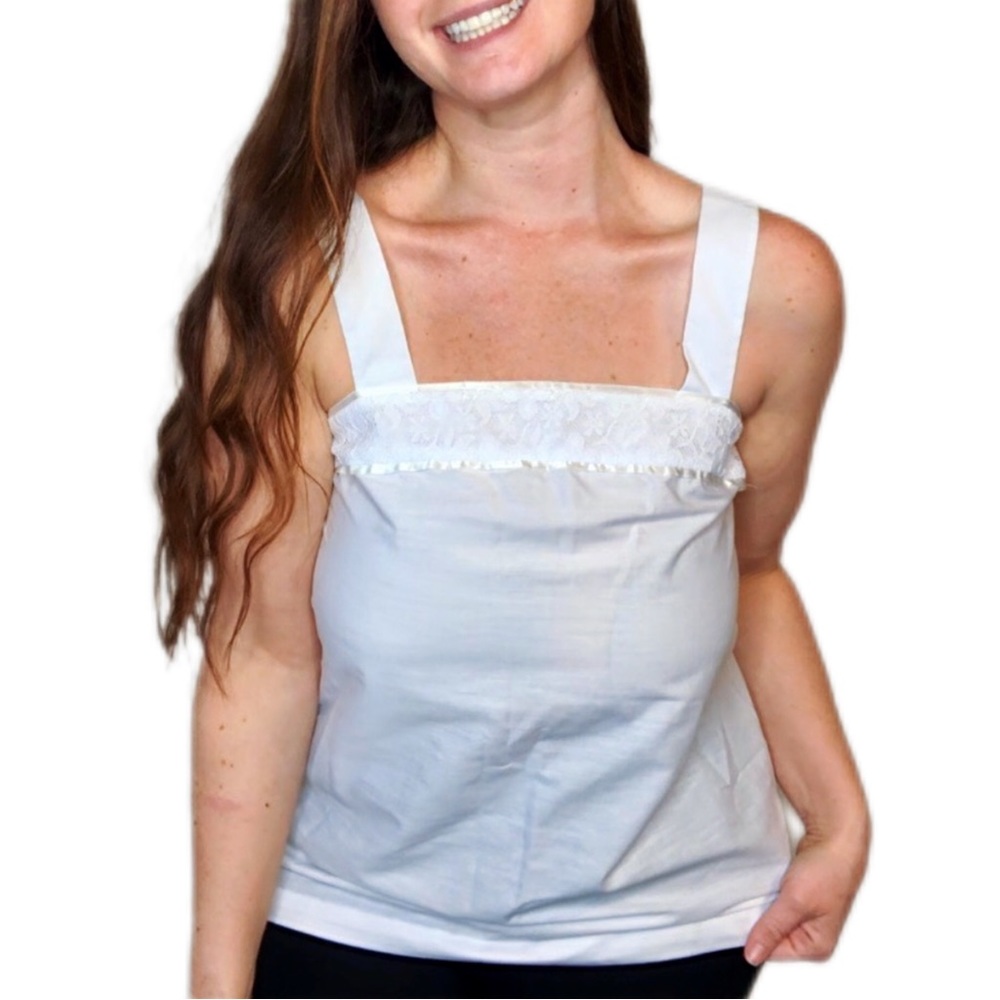 VINTAGE 80s White Square-neck Tank Top Shirt Made in USA Ladies Garment Workers